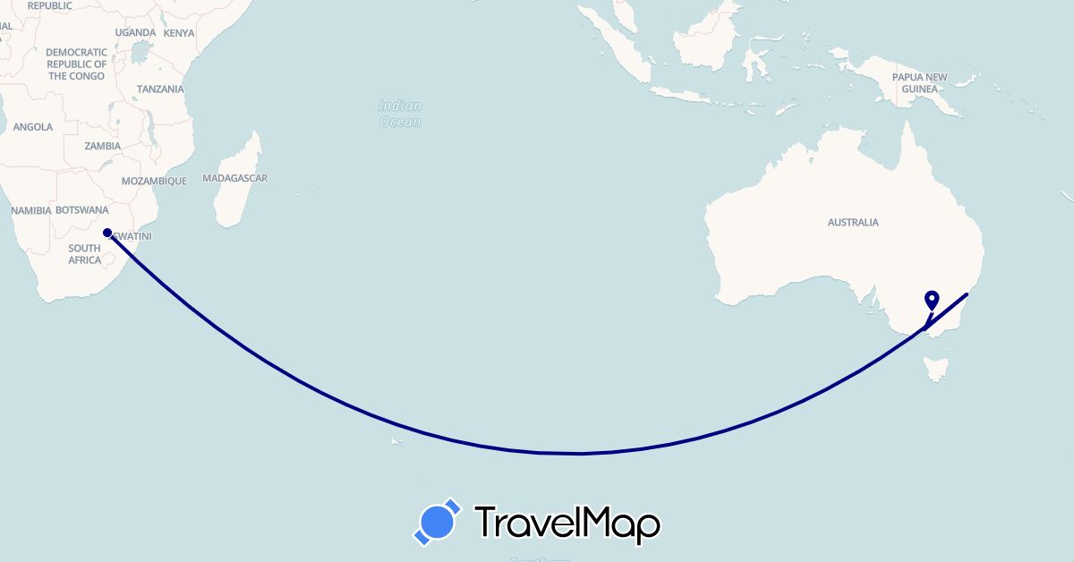 TravelMap itinerary: driving in Australia, South Africa (Africa, Oceania)